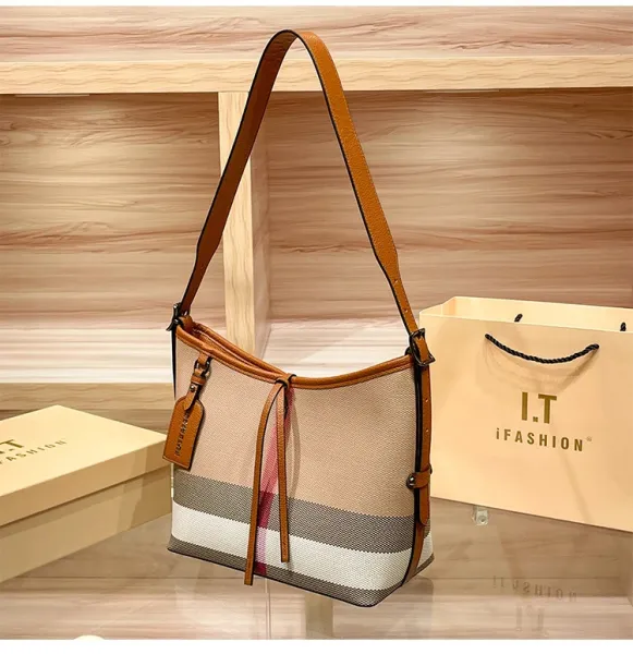 Design I.T Fashion Checkered Hobo Bag Set Beige Multicolor Shoulder Bags - 9