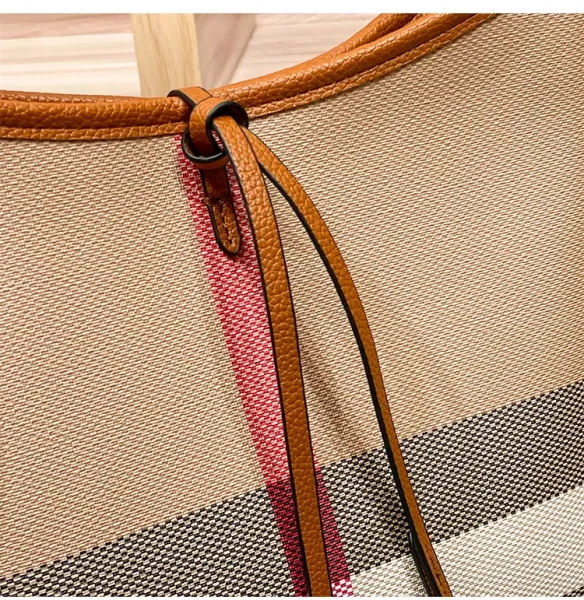 Design I.T Fashion Checkered Hobo Bag Set Beige Multicolor Shoulder Bags - 15