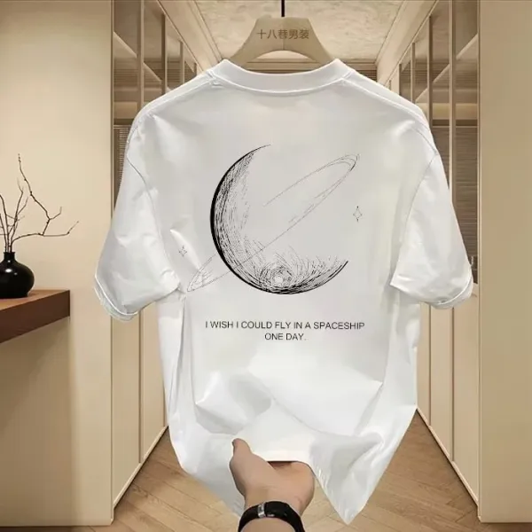Design Shi Ba Xiang Men's Crescent Moon Graphic T-Shirt White T-Shirts - 9