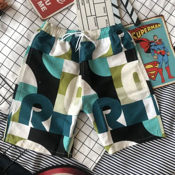 Design Shark Print Swim Trunks Green Shorts Swimwear - 10