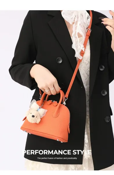 Design Dome Mini Handbag Orange with Poodle Charm - 11