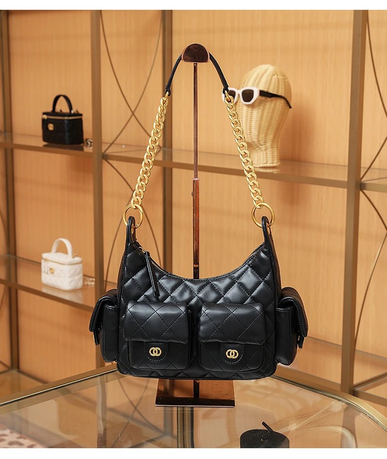 Chanel Quilted Hobo Bag Black with Gold Hardware - 20