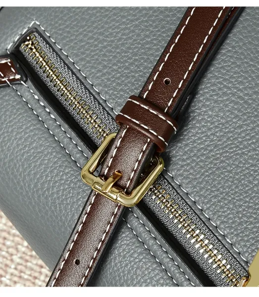 Design Structured Leather Satchel in Gray and Brown Handbag - 11