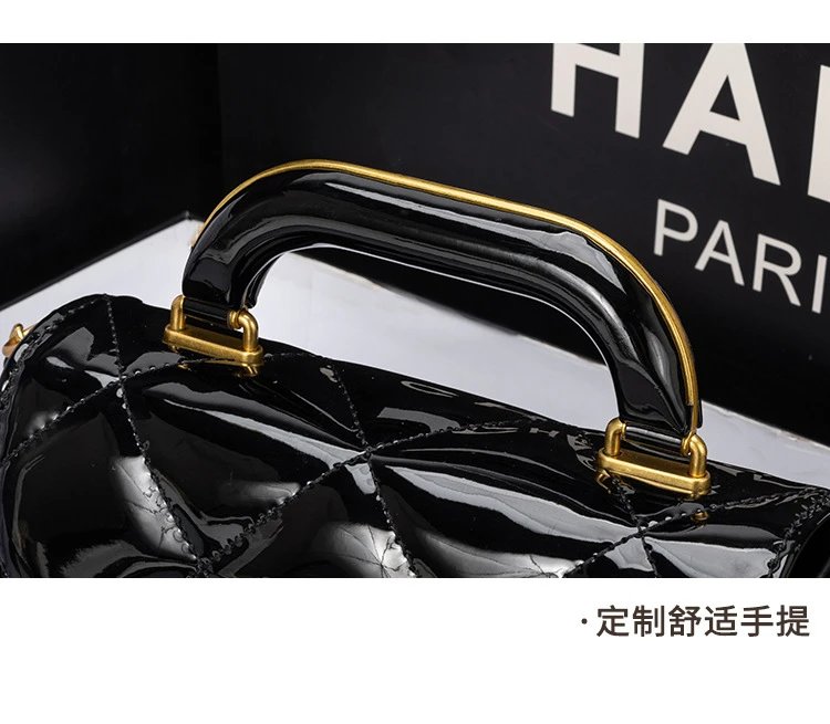 Chanel Mini Flap Bag Patent Leather Black Gold Hardware Handbag - 25