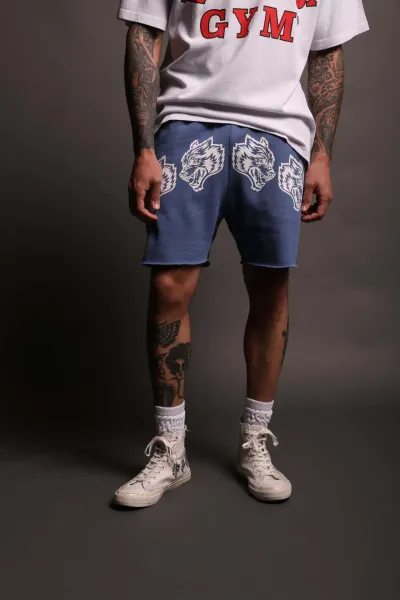 Wolves Club Wolf Head Print Black Shorts - 6