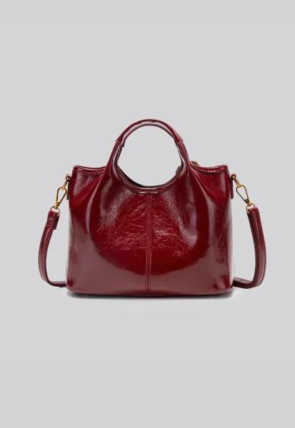 Design Mini Top-Handle Bag with Lock Charm Burgundy Handbag - 17