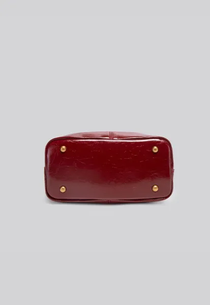 Design Mini Top-Handle Bag with Lock Charm Burgundy Handbag - 18