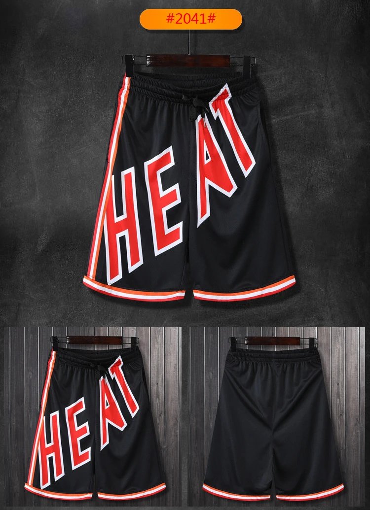 Miami Heat Basketball Shorts Black Red Orange - 11