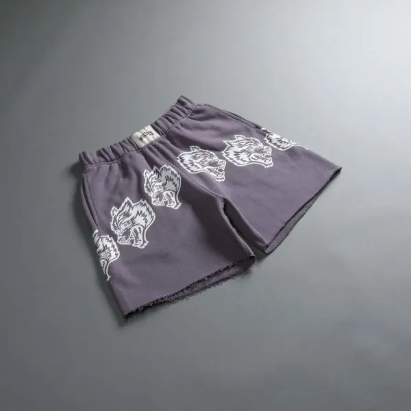 Wolves Club Wolf Head Print Black Shorts - 19