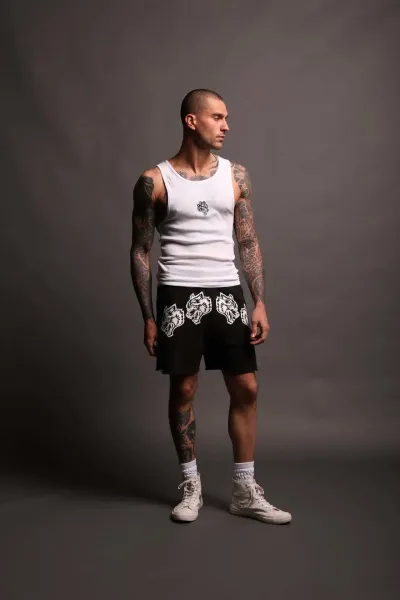 Wolves Club Wolf Head Print Black Shorts - 24