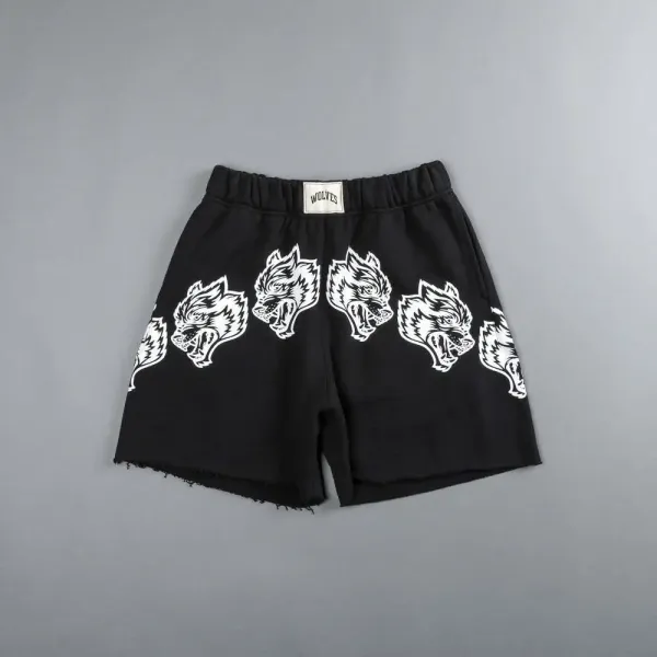 Wolves Club Wolf Head Print Black Shorts - 27