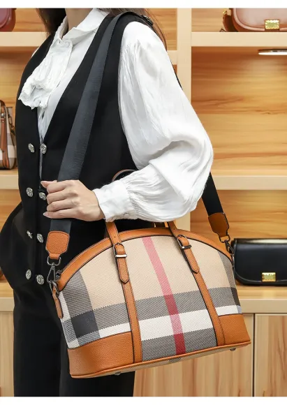 Burberry Check Print Boston Bag Tan Handbags - 15