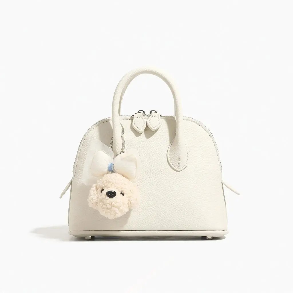 Dome Mini Handbag in Pale Yellow with Gingham Bow Bear Charm