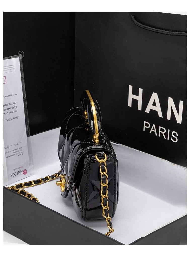 Chanel Mini Flap Bag Patent Leather Black Gold Hardware Handbag - 21