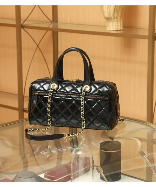 Chanel Quilted Boston Bag Burgundy Leather Handbag - 13