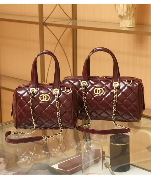 Chanel Quilted Boston Bag Burgundy Leather Handbag - 17