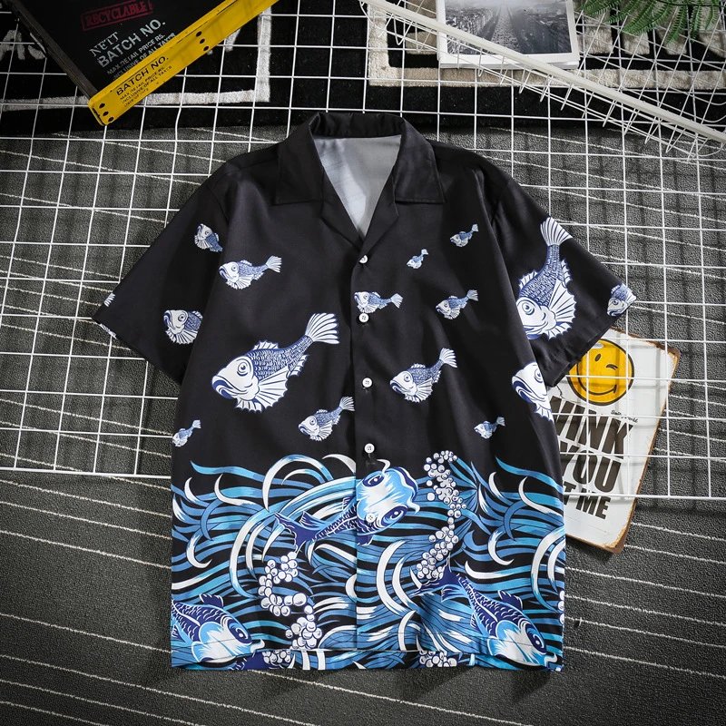 Design Purple Tiger Print Short-Sleeve Button-Up Shirt - 31