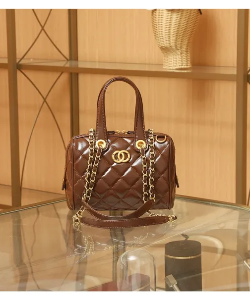 Chanel Quilted Boston Bag Burgundy Leather Handbag - 25