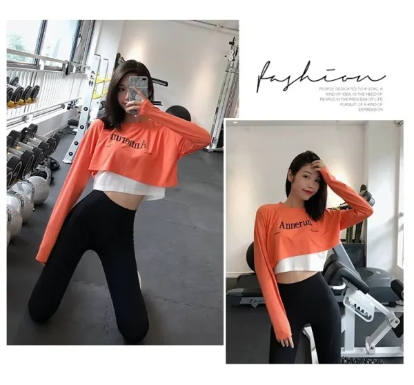 Alo Yoga Cropped Long-Sleeve Top Black / White with Pink Leggings Activewear - 24
