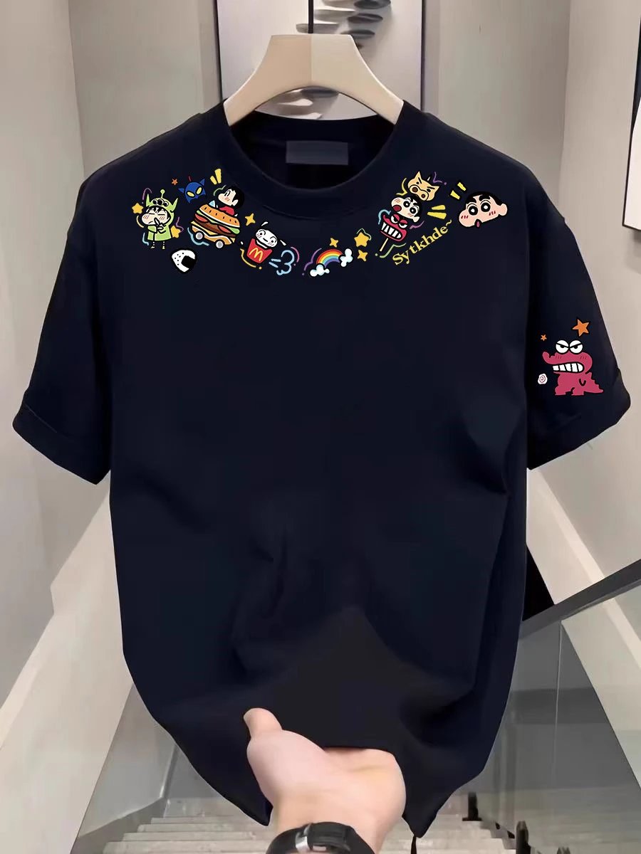 Design Cartoon Collage Print Black T-Shirt - 10