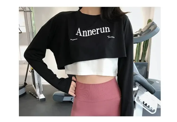 Alo Yoga Cropped Long-Sleeve Top Black / White with Pink Leggings Activewear - 28