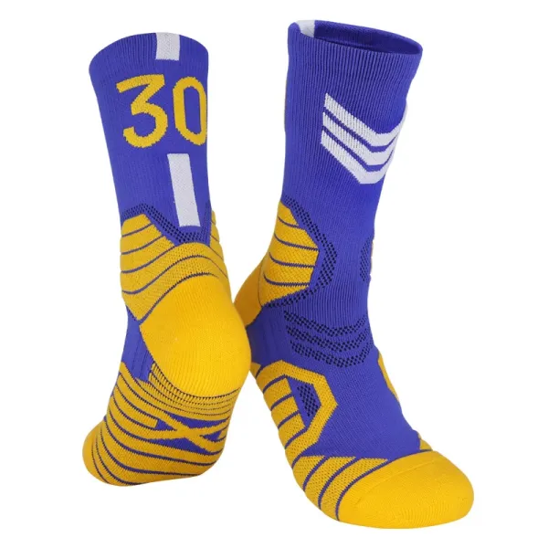 Golden State Warriors #30 Performance Basketball Socks Blue Yellow - 1