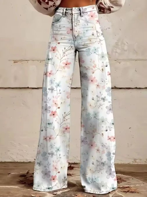 Design Floral Print Wide-Leg Jeans Multicolor - 3
