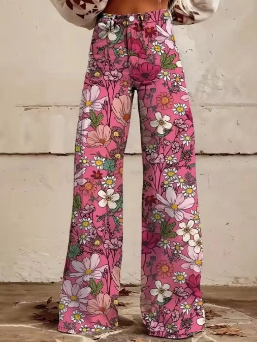 Design Floral Print Wide-Leg Jeans Multicolor - 8
