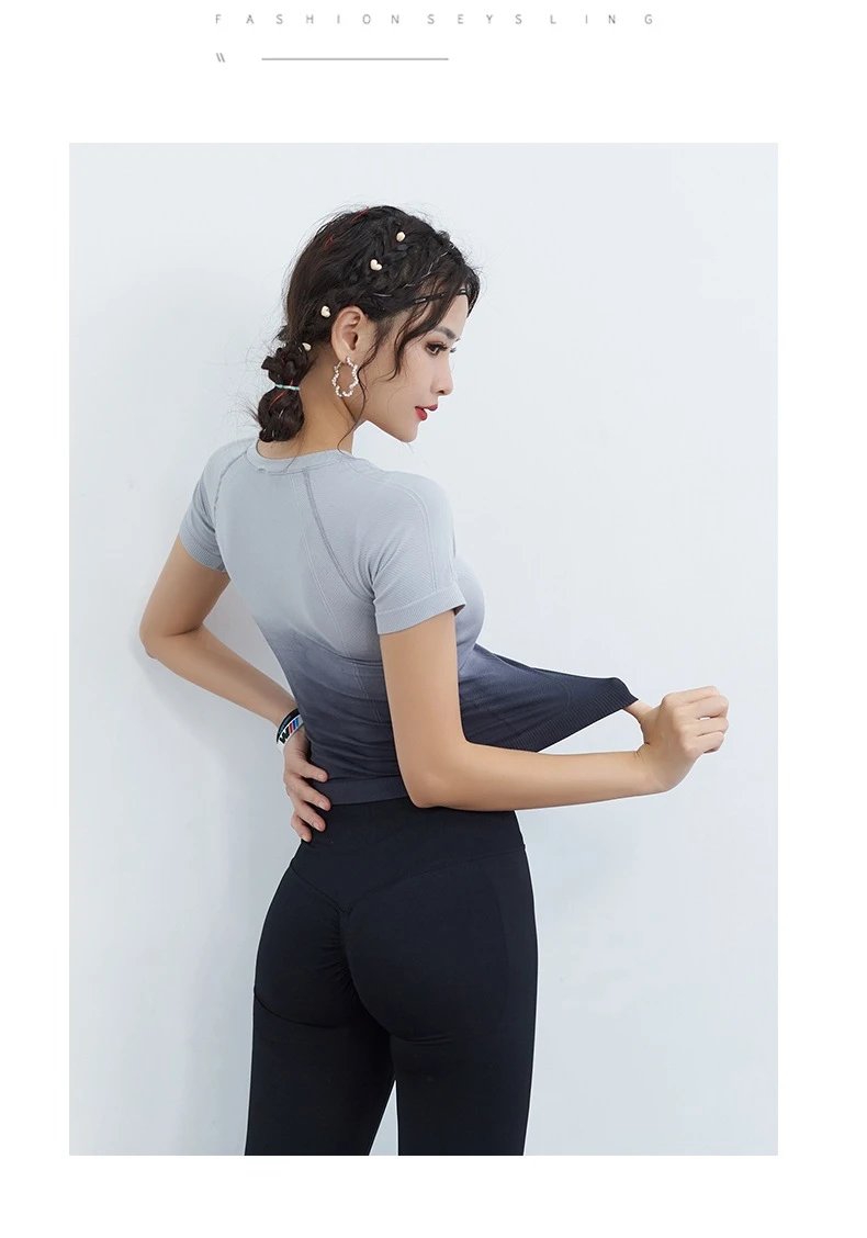 Design Gradient Ombre Crop Top Pink-to-White + Navy High-Waisted Leggings Set Activewear - 25