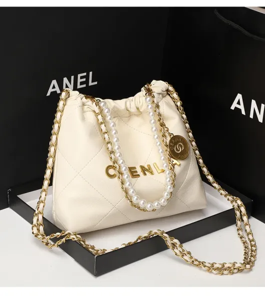 Design Chenla Quilted Drawstring Chain Bag Black Shoulder Bags - 2