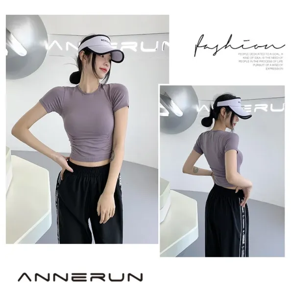 Design Cropped Short-Sleeve T-Shirt Pink + High-Waisted Leggings Brown Activewear - 21