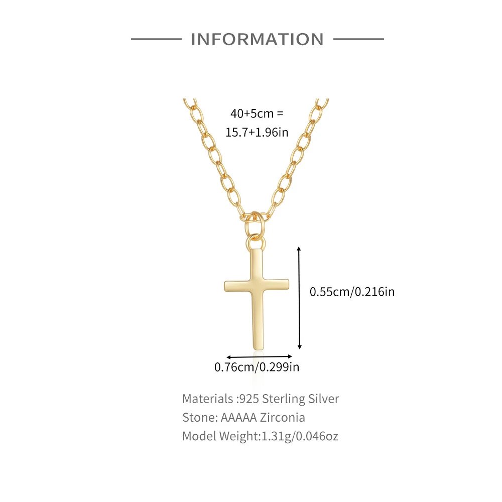 Design S925 Sterling Silver Cross Pendant Necklace Gold Plated Jewelry - 3