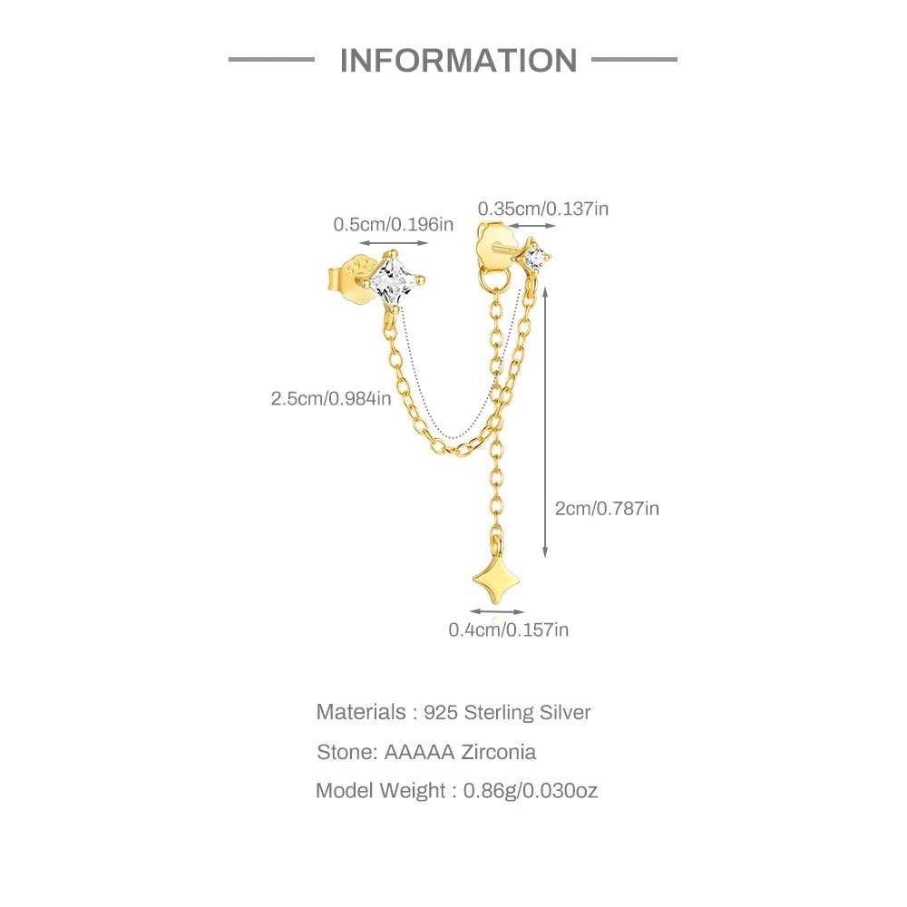 Design S925 Sterling Silver Gold-Plated Pearl Drop Chain Earrings Jewelry - 4