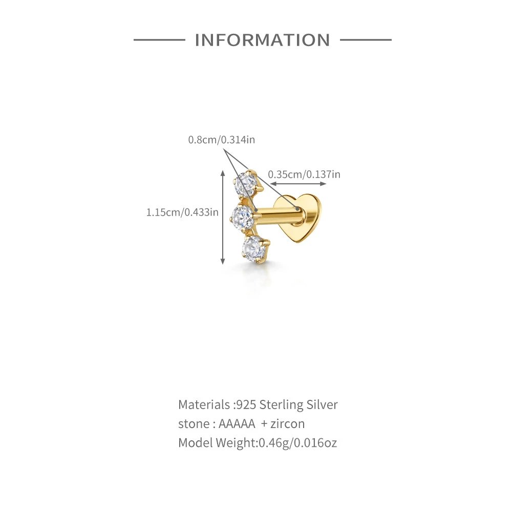 Design S925 Sterling Silver Heart Labret with Marquise and Pear-Cut Cubic Zirconia Earring Jewelry - 4