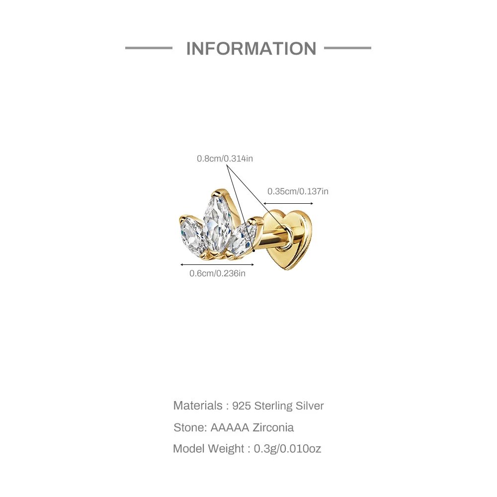 Design S925 Sterling Silver Heart Labret with Marquise and Pear-Cut Cubic Zirconia Earring Jewelry - 8