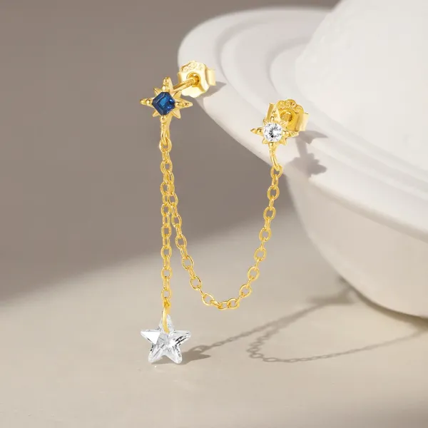 Design S925 Sterling Silver Gold-Plated Pearl Drop Chain Earrings Jewelry - 16