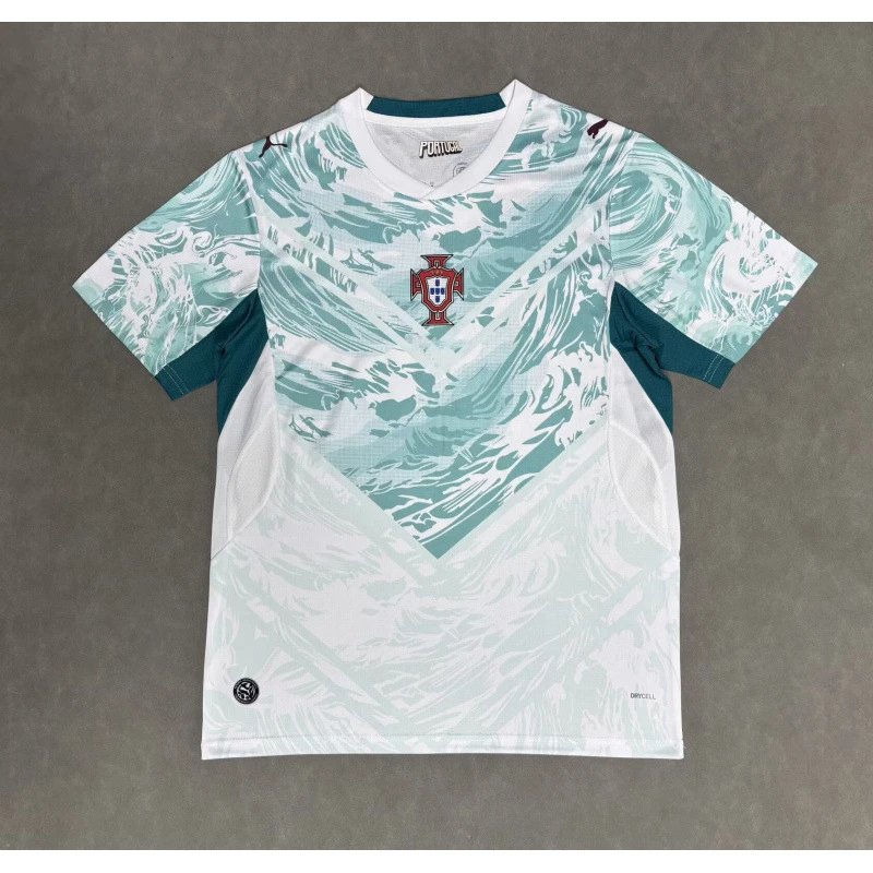 Portugal National Team 2024 Away Jersey White Teal Wave Print Jersey