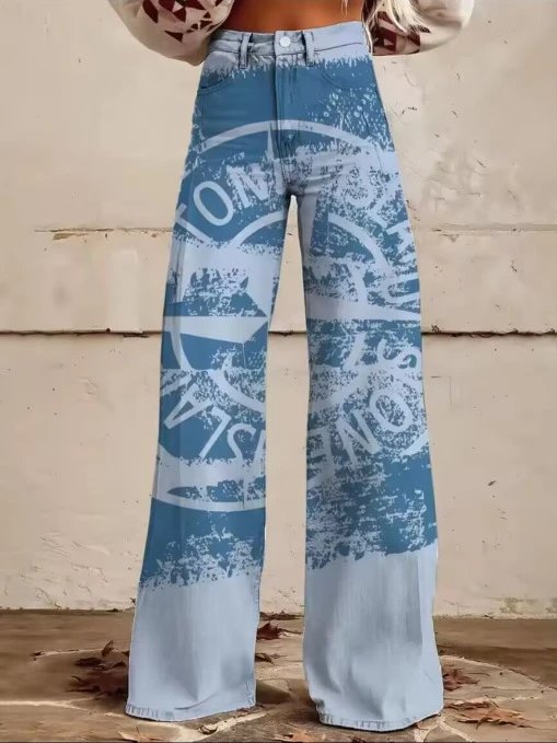 Stone Island Printed Wide-Leg Jeans Blue - 7
