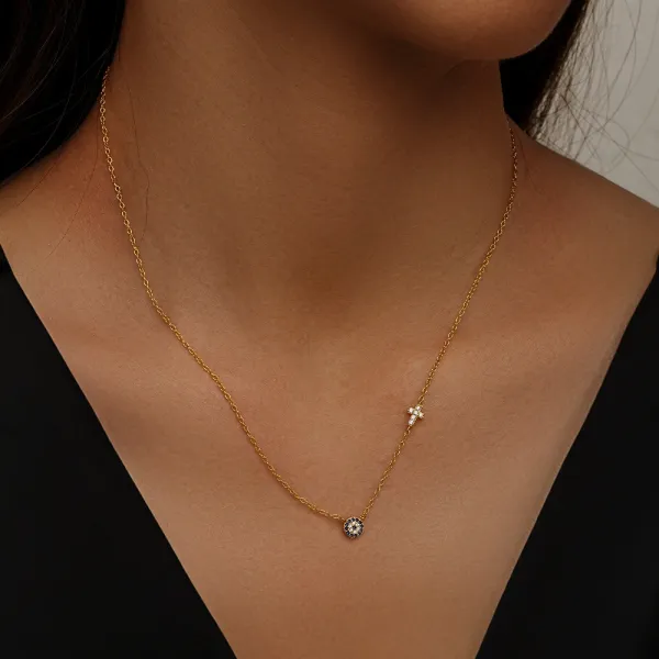 Design S925 Sterling Silver Evil Eye and Cross Pendant Necklace Gold Plated Jewelry - 5