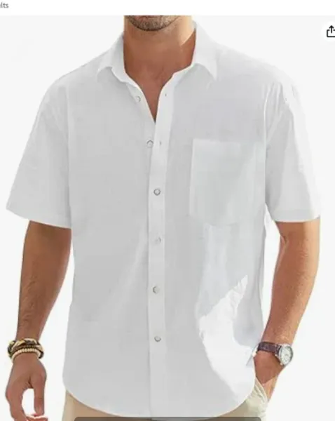 Design Short-Sleeve Linen-Blend Shirt Forest Green Tops Shirt - 2
