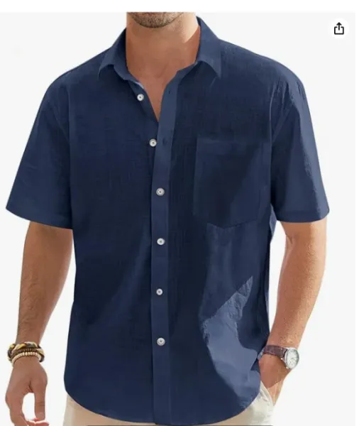 Design Short-Sleeve Linen-Blend Shirt Forest Green Tops Shirt - 9