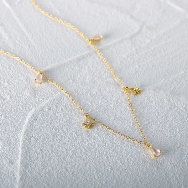 Design Star and Rose Quartz Pendant Necklace Silver Jewelry - 5