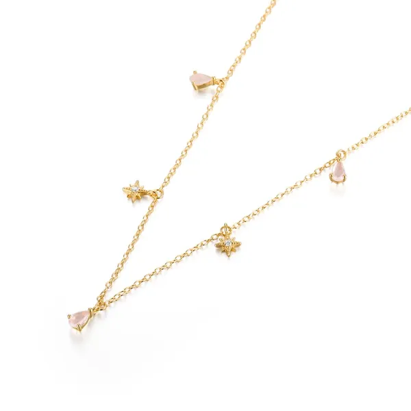 Design Star and Rose Quartz Pendant Necklace Silver Jewelry - 9