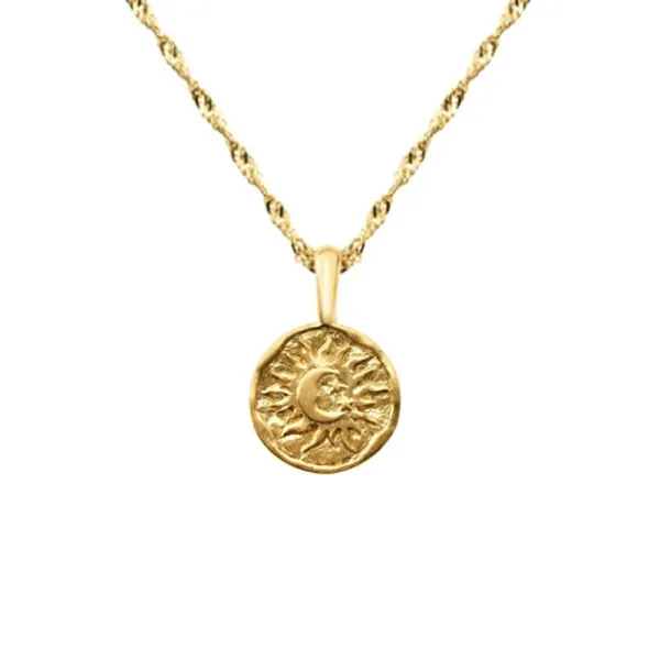 Design Sun and Moon Coin Pendant Necklace Gold Jewelry - 7