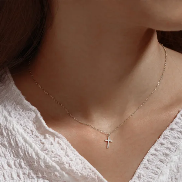Design S925 Sterling Silver Cross Pendant Necklace Gold Plated Jewelry - 5