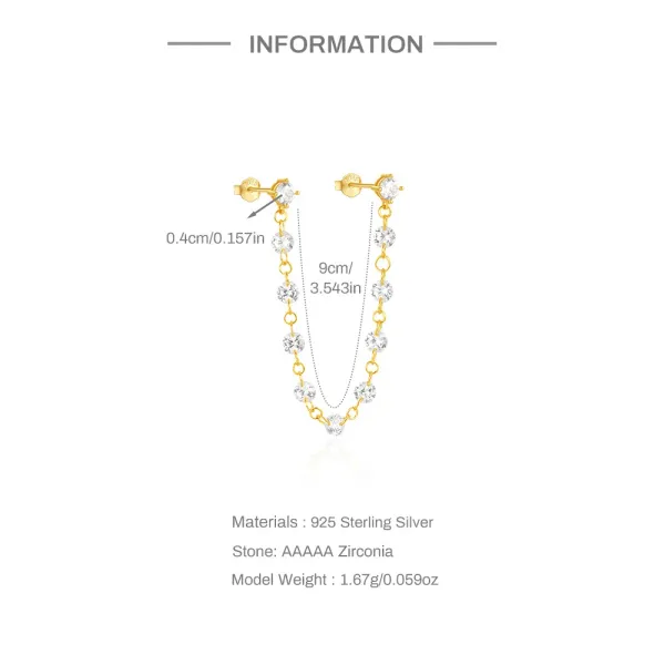 Design S925 Sterling Silver Gold-Plated Pearl Drop Chain Earrings Jewelry - 5