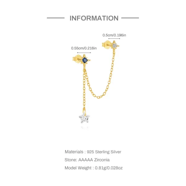 Design S925 Sterling Silver Gold-Plated Pearl Drop Chain Earrings Jewelry - 8