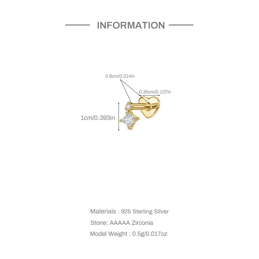 Design S925 Sterling Silver Heart Labret with Marquise and Pear-Cut Cubic Zirconia Earring Jewelry - 9