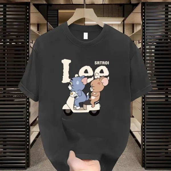 Design Lee Tom and Jerry Scooter Print Black T-Shirt T-Shirts - 6