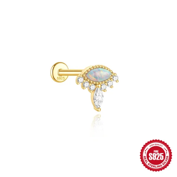 Design S925 Sterling Silver Opal & Cubic Zirconia Eye-Shape Labret Piercing Jewelry - 1